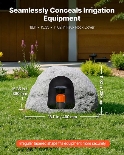 Faux Rock Cover, Outdoor Fake Rock Well Pump Cover, Realistic Natural Texture, Lightweight & Weather-Resistant Polyresin Artificial Boulder for Landscaping Garden Yard Décor, Grey, Small Size