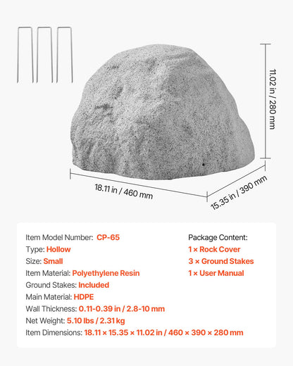 Faux Rock Cover, Outdoor Fake Rock Well Pump Cover, Realistic Natural Texture, Lightweight & Weather-Resistant Polyresin Artificial Boulder for Landscaping Garden Yard Décor, Grey, Small Size