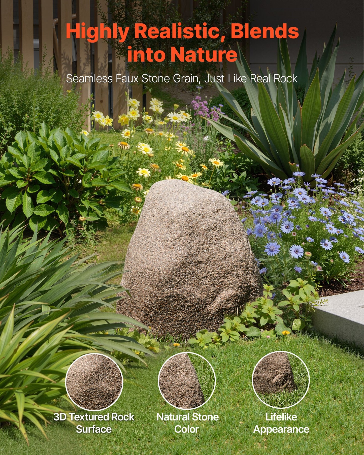 Faux Rock Cover, Outdoor Fake Rock Well Pump Cover, Realistic Natural Texture, Lightweight & Weather-Resistant Artificial Boulder for Landscaping Garden Yard Décor, Sandy Brown, Small Size