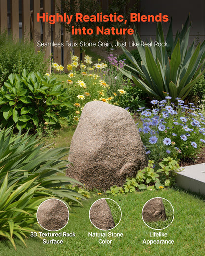 Faux Rock Cover, Outdoor Fake Rock Well Pump Cover, Realistic Natural Texture, Lightweight & Weather-Resistant Artificial Boulder for Landscaping Garden Yard Décor, Sandy Brown, Small Size