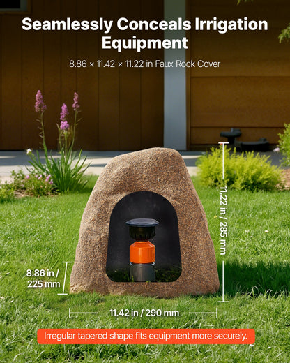Faux Rock Cover, Outdoor Fake Rock Well Pump Cover, Realistic Natural Texture, Lightweight & Weather-Resistant Artificial Boulder for Landscaping Garden Yard Décor, Sandy Brown, Small Size