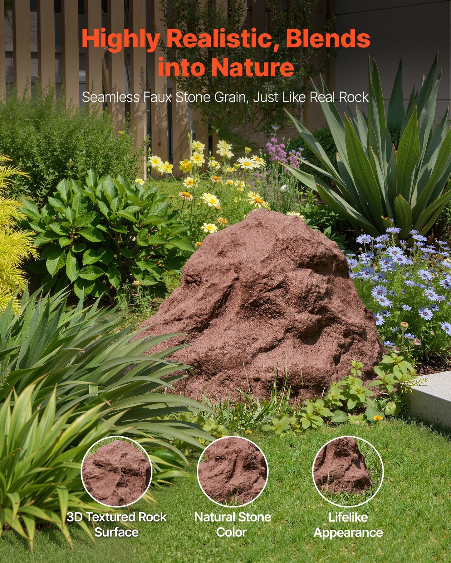 Faux Rock Cover, Outdoor Fake Rock Well Pump Cover, Realistic Natural Texture, Lightweight & Weather-Resistant Polyresin Artificial Boulder for Landscaping Garden Yard Décor, Brown, Small Size