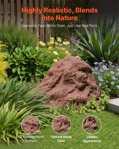 Faux Rock Cover, Outdoor Fake Rock Well Pump Cover, Realistic Natural Texture, Lightweight & Weather-Resistant Polyresin Artificial Boulder for Landscaping Garden Yard Décor, Brown, Small Size