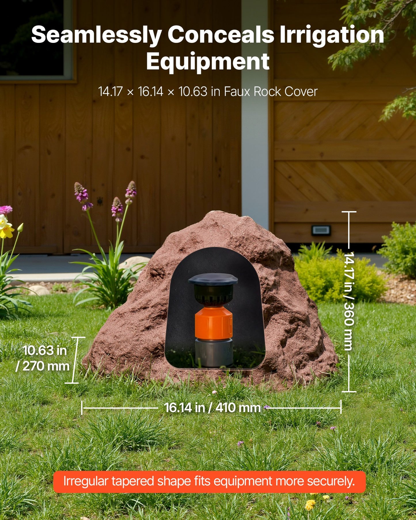 Faux Rock Cover, Outdoor Fake Rock Well Pump Cover, Realistic Natural Texture, Lightweight & Weather-Resistant Polyresin Artificial Boulder for Landscaping Garden Yard Décor, Brown, Small Size