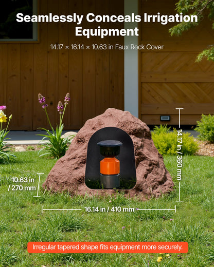 Faux Rock Cover, Outdoor Fake Rock Well Pump Cover, Realistic Natural Texture, Lightweight & Weather-Resistant Polyresin Artificial Boulder for Landscaping Garden Yard Décor, Brown, Small Size