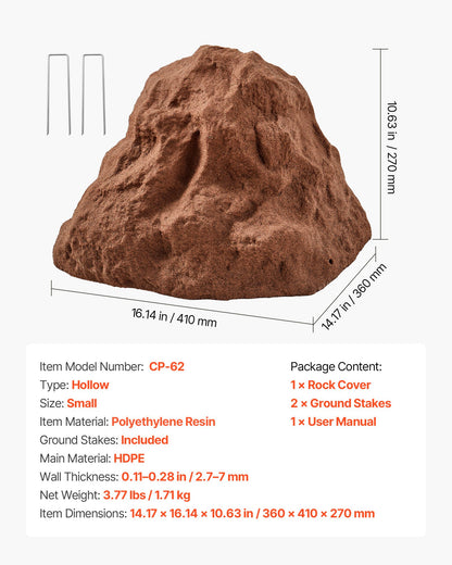 Faux Rock Cover, Outdoor Fake Rock Well Pump Cover, Realistic Natural Texture, Lightweight & Weather-Resistant Polyresin Artificial Boulder for Landscaping Garden Yard Décor, Brown, Small Size