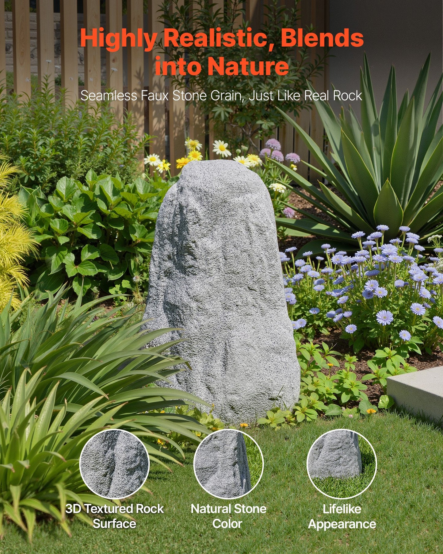 Faux Rock Cover, Outdoor Fake Rock Well Pump Cover, Realistic Natural Texture, Lightweight & Weather-Resistant Polyresin Artificial Boulder for Landscaping Garden Yard Décor, Grey, Medium Size