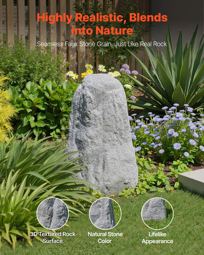 Faux Rock Cover, Outdoor Fake Rock Well Pump Cover, Realistic Natural Texture, Lightweight & Weather-Resistant Polyresin Artificial Boulder for Landscaping Garden Yard Décor, Grey, Medium Size
