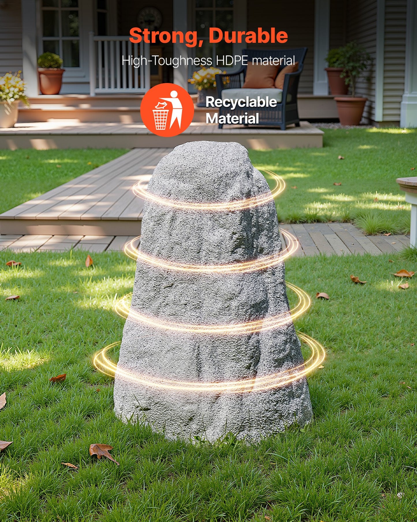 Faux Rock Cover, Outdoor Fake Rock Well Pump Cover, Realistic Natural Texture, Lightweight & Weather-Resistant Polyresin Artificial Boulder for Landscaping Garden Yard Décor, Grey, Medium Size