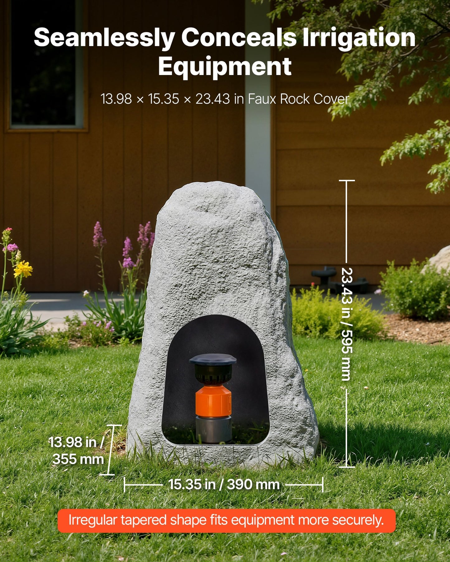 Faux Rock Cover, Outdoor Fake Rock Well Pump Cover, Realistic Natural Texture, Lightweight & Weather-Resistant Polyresin Artificial Boulder for Landscaping Garden Yard Décor, Grey, Medium Size