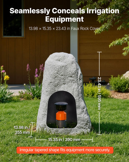 Faux Rock Cover, Outdoor Fake Rock Well Pump Cover, Realistic Natural Texture, Lightweight & Weather-Resistant Polyresin Artificial Boulder for Landscaping Garden Yard Décor, Grey, Medium Size