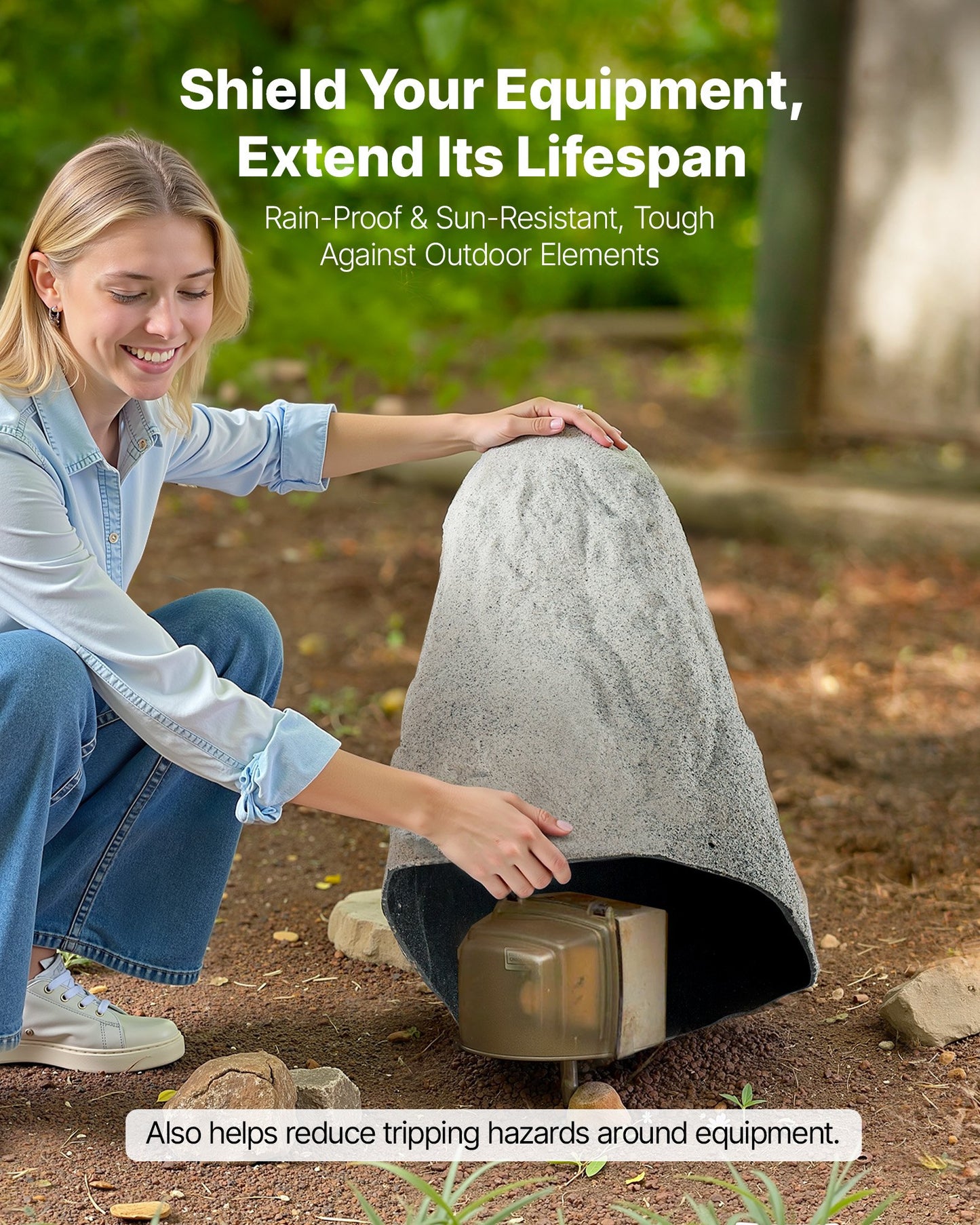 Faux Rock Cover, Outdoor Fake Rock Well Pump Cover, Realistic Natural Texture, Lightweight & Weather-Resistant Polyresin Artificial Boulder for Landscaping Garden Yard Décor, Grey, Medium Size