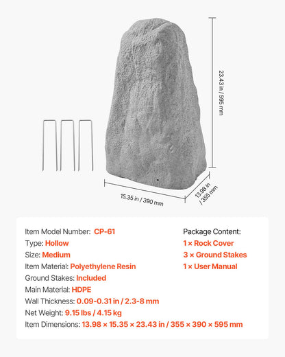 Faux Rock Cover, Outdoor Fake Rock Well Pump Cover, Realistic Natural Texture, Lightweight & Weather-Resistant Polyresin Artificial Boulder for Landscaping Garden Yard Décor, Grey, Medium Size