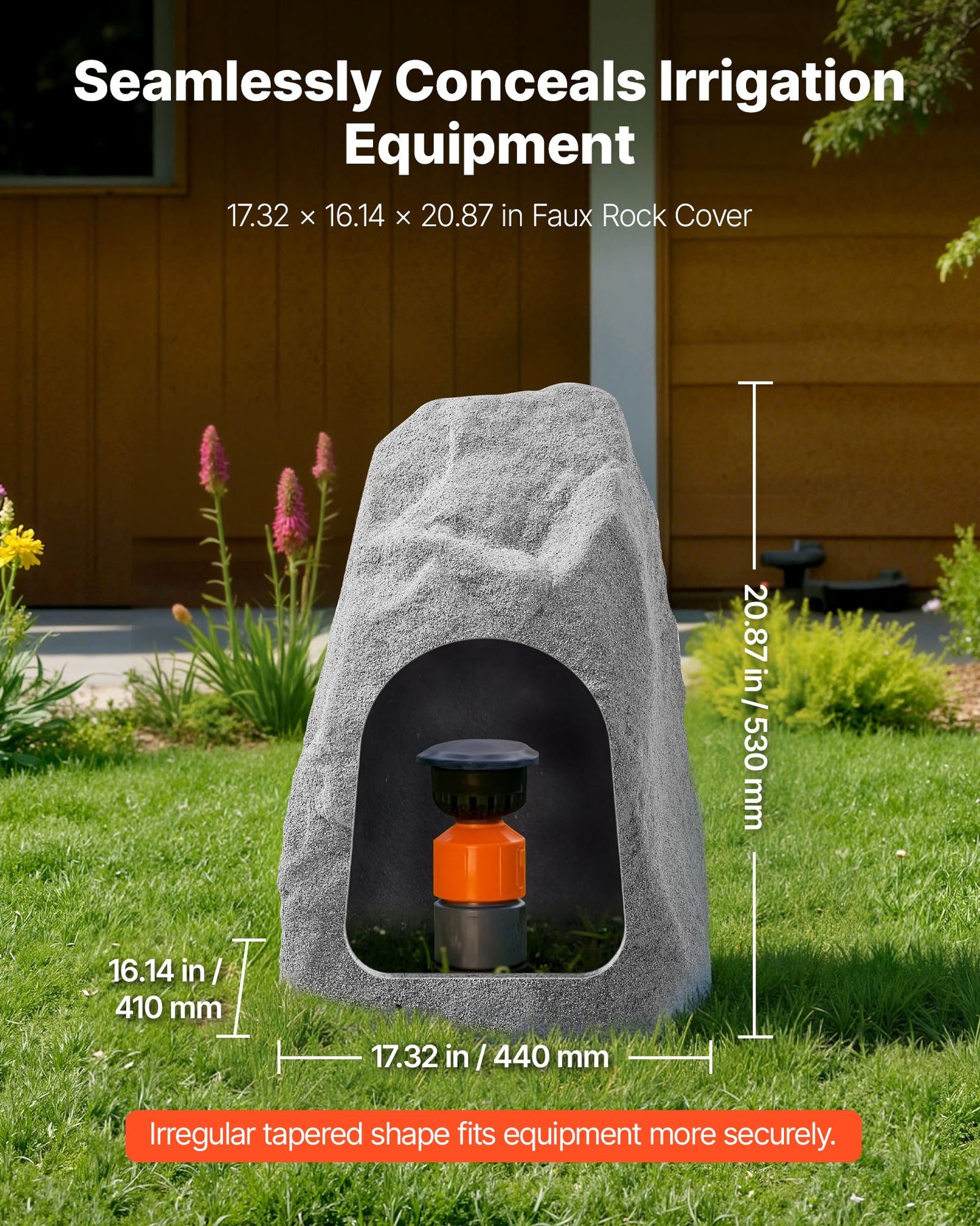 Faux Rock Cover, Outdoor Fake Landscape Rock Well Pump Cover, Realistic Appearance & Seamless Design, Lightweight & Weather-Resistant Artificial Boulder for Garden Yard Décor, Grey, Medium Size