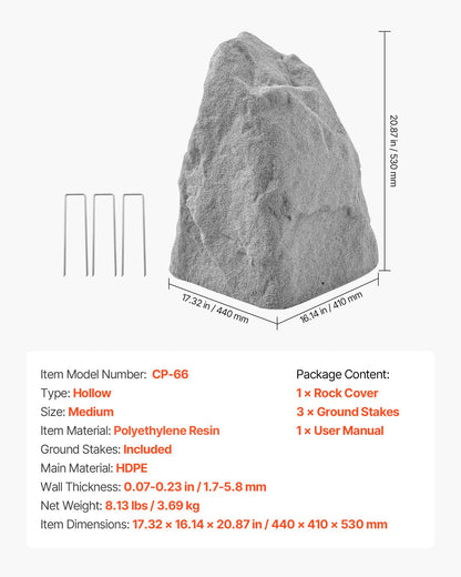 Faux Rock Cover, Outdoor Fake Landscape Rock Well Pump Cover, Realistic Appearance & Seamless Design, Lightweight & Weather-Resistant Artificial Boulder for Garden Yard Décor, Grey, Medium Size