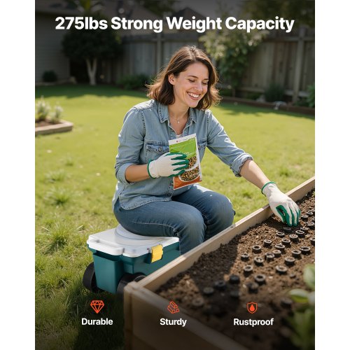 Gartenroller mit Sitz 114 kg Aufbewahrungsbox und Sitz für Gartenroller