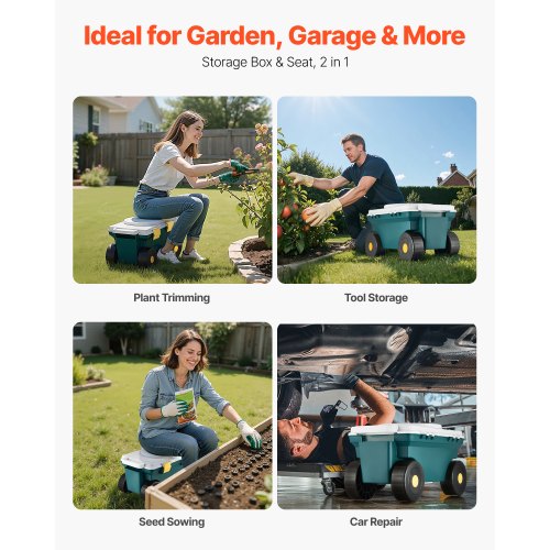 Gartenroller mit Sitz 114 kg Aufbewahrungsbox und Sitz für Gartenroller