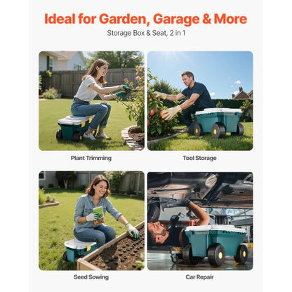 Gartenroller mit Sitz 114 kg Aufbewahrungsbox und Sitz für Gartenroller