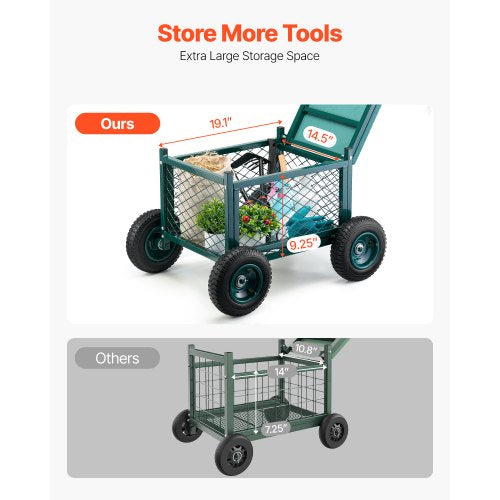 Rollbarer Gartensitz mit Rädern, 180 kg, robuster Gartenwagen mit Stauraum