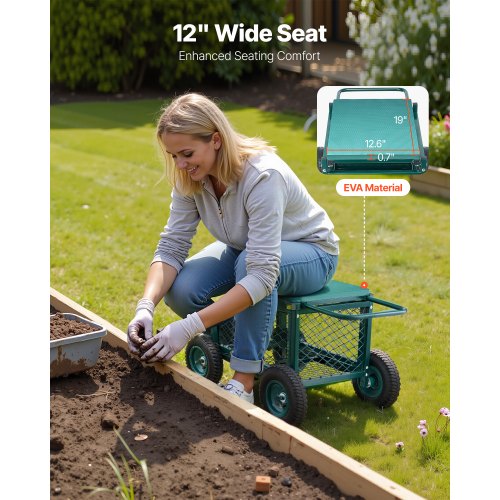 Rollbarer Gartensitz mit Rädern, 180 kg, robuster Gartenwagen mit Stauraum