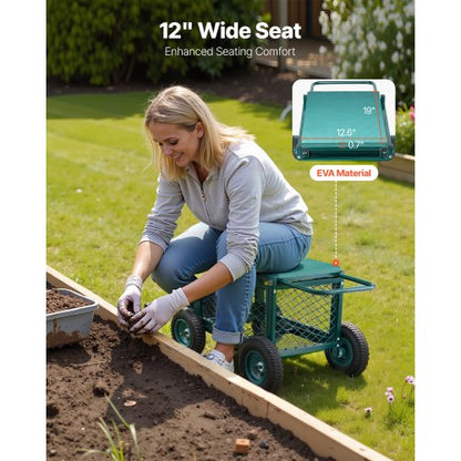 Rollbarer Gartensitz mit Rädern, 180 kg, robuster Gartenwagen mit Stauraum