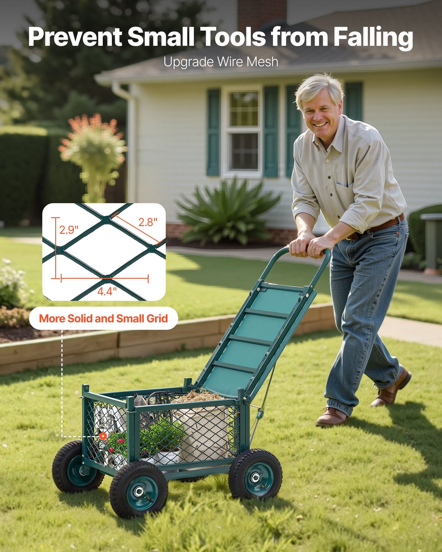 Rolling Garden Cart with Seat, Metal Rolling Garden Work Seat with Wheels, Supports up to 400 LBS, Heavy Duty Gardening Cart Scooter, Outdoor Wagon & Stool on Wheels for Lawn, Patio, Backyard