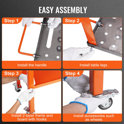 Svetsbord 36" x 18", 1200lbs Lastkapacitet Stålsvetsarbetsbänksbord på hjul, 2 lager bärbar arbetsbänk med bromshjul, 4 verktygshål, 5/8-tums fixturhål