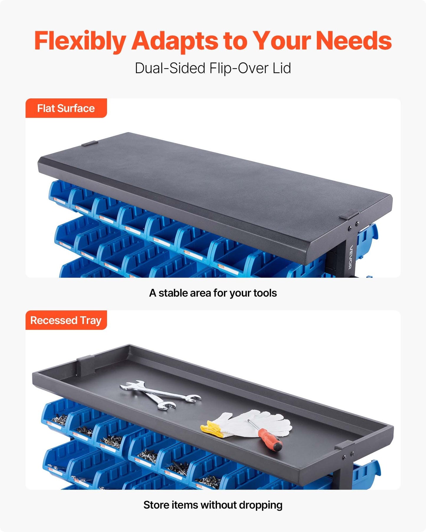 5-Tier Double-Sided Rolling Bin Storage Rack, 68 Organizer Bins, Dual-Sided Parts Organizer with Wheels, Mobile Tool Organizer Plastic Bins for Garage, Warehouse, Office, Restaurant, Classroom