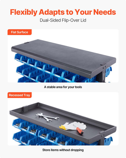 5-Tier Double-Sided Rolling Bin Storage Rack, 68 Organizer Bins, Dual-Sided Parts Organizer with Wheels, Mobile Tool Organizer Plastic Bins for Garage, Warehouse, Office, Restaurant, Classroom