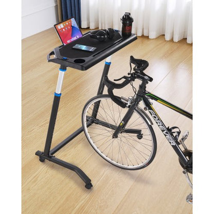 Cycling Desk, Mobile Foldable Multi-Functional Bike Trainer & Treadmill Desk with Lockable Wheels, Non-Slip Multi-Slot Bike Trainer Fitness Desk with Handle Bar, Fit for Home Office Exercise