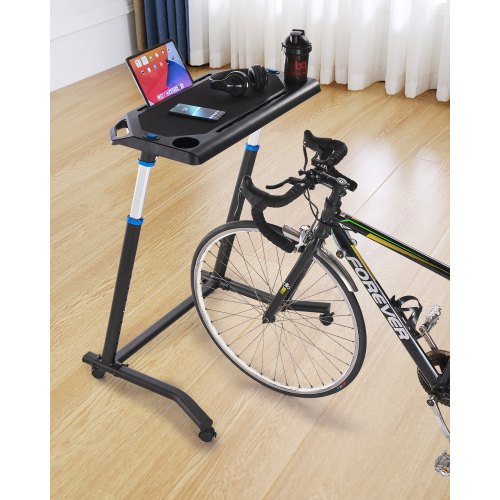 Cycling Desk, Mobile Foldable Multi-Functional Bike Trainer & Treadmill Desk with Lockable Wheels, Non-Slip Multi-Slot Bike Trainer Fitness Desk with Handle Bar, Fit for Home Office Exercise