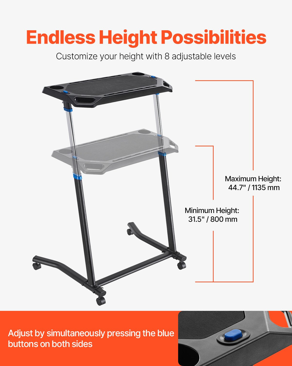 Cycling Desk, Mobile Foldable Multi-Functional Bike Trainer & Treadmill Desk with Lockable Wheels, Non-Slip Multi-Slot Bike Trainer Fitness Desk with Handle Bar, Fit for Home Office Exercise