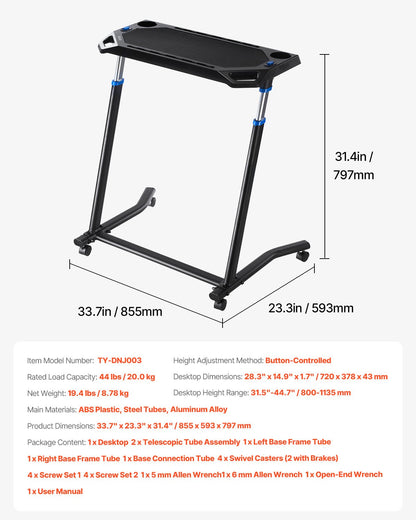 Cycling Desk, Mobile Foldable Multi-Functional Bike Trainer & Treadmill Desk with Lockable Wheels, Non-Slip Multi-Slot Bike Trainer Fitness Desk with Handle Bar, Fit for Home Office Exercise