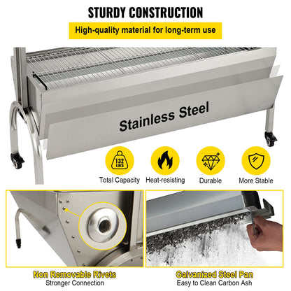 Rotisserie Grill, 132 lbs kapacitet, rostfritt stål Gris Lamm Spit Grill Stek, Steklåda med 40W motor & justerbar höjd & låsbara hjul för utomhuscamping fest lägereld grill