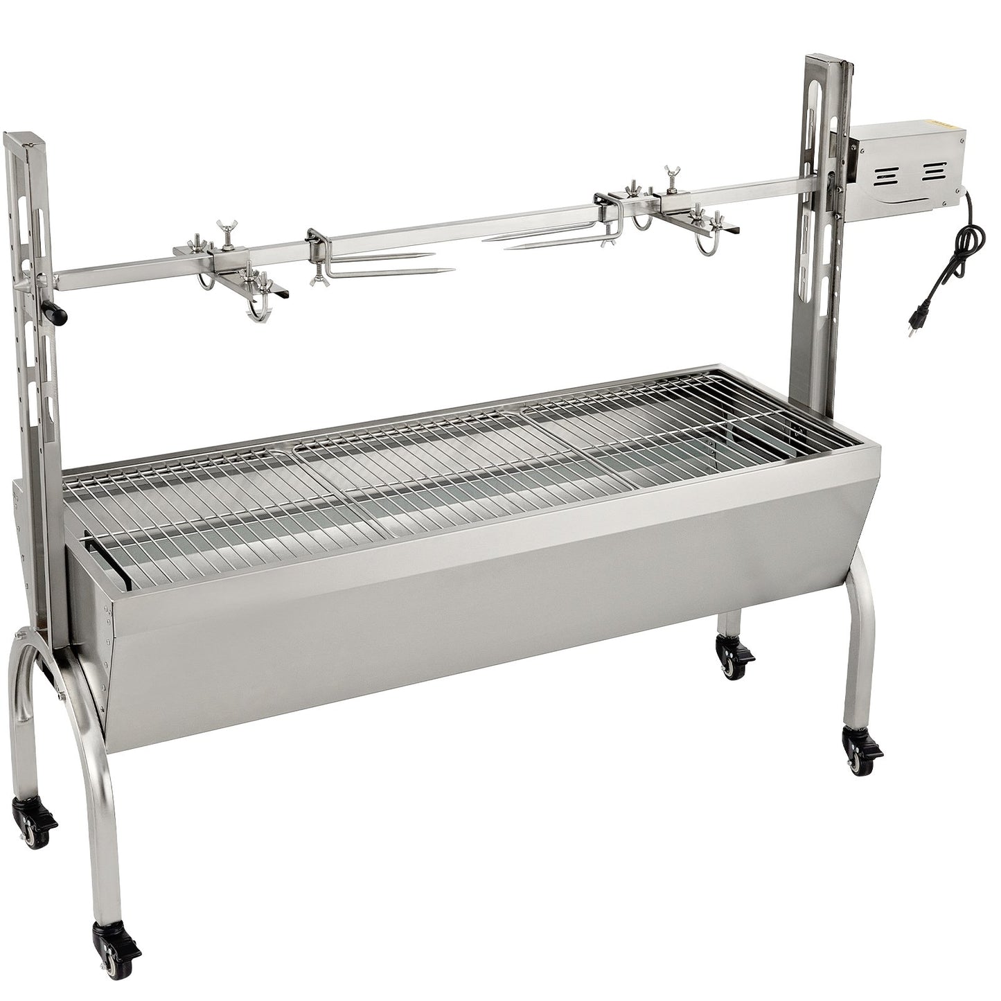 Rotisserie Grill, 132 lbs kapacitet, rostfritt stål Gris Lamm Spit Grill Stek, Steklåda med 40W motor & justerbar höjd & låsbara hjul för utomhuscamping fest lägereld grill