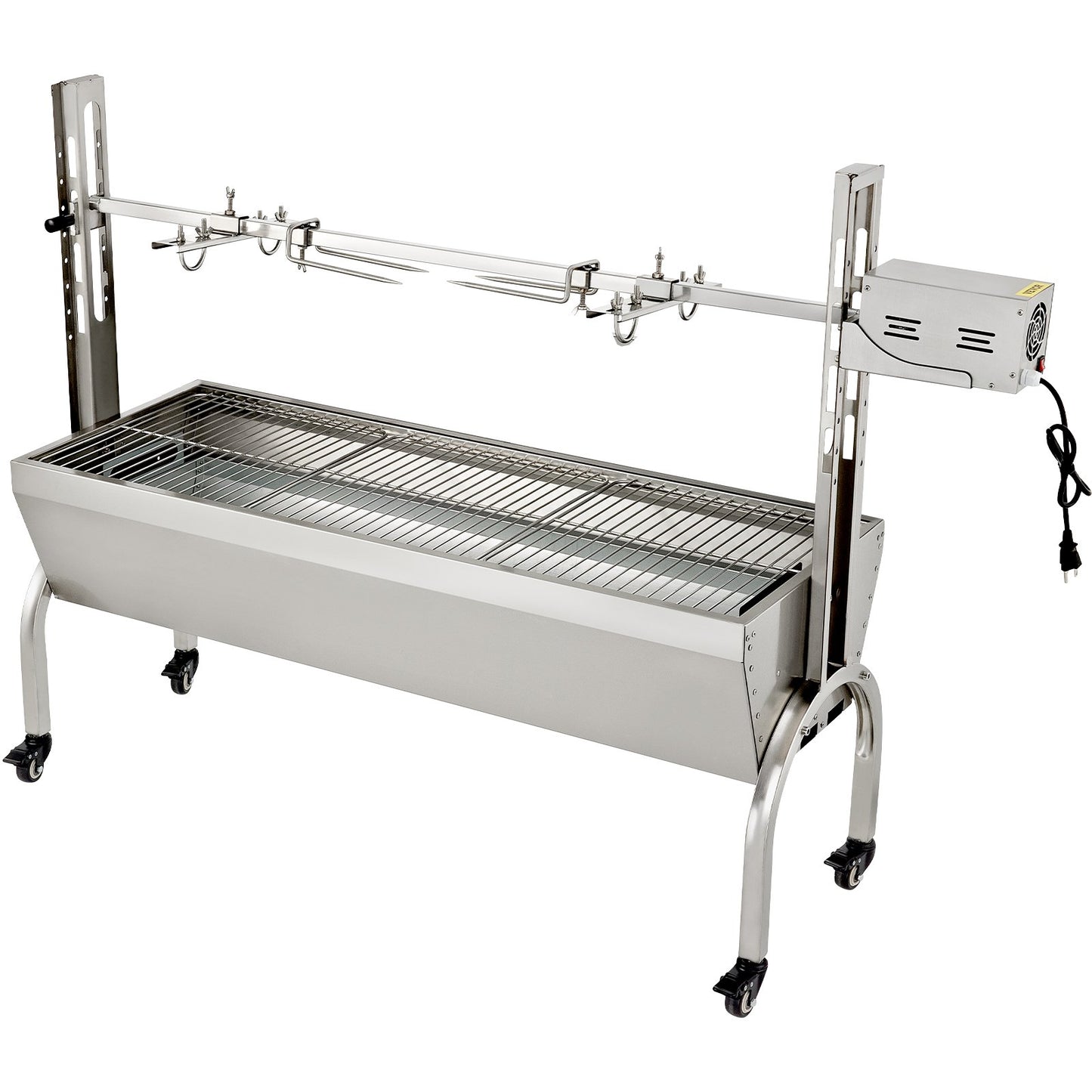 Rotisserie Grill, 132 lbs kapacitet, rostfritt stål Gris Lamm Spit Grill Stek, Steklåda med 40W motor & justerbar höjd & låsbara hjul för utomhuscamping fest lägereld grill