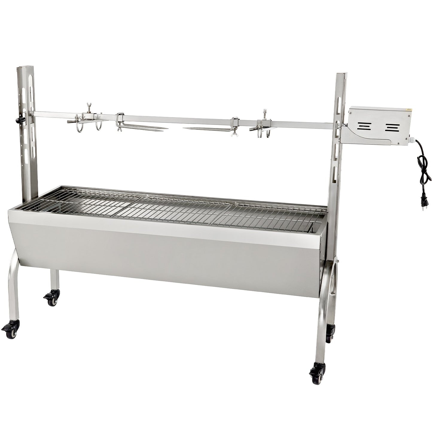 Rotisserie Grill, 132 lbs kapacitet, rostfritt stål Gris Lamm Spit Grill Stek, Steklåda med 40W motor & justerbar höjd & låsbara hjul för utomhuscamping fest lägereld grill