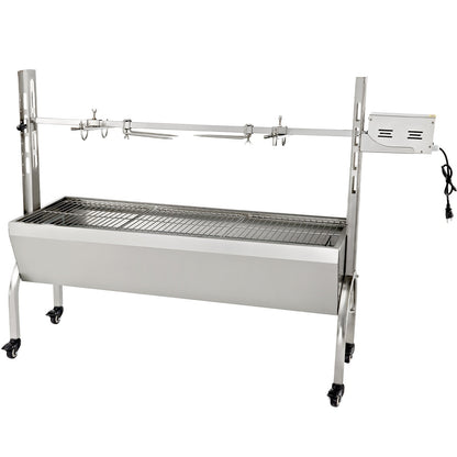 Rotisserie Grill, 132 lbs kapacitet, rostfritt stål Gris Lamm Spit Grill Stek, Steklåda med 40W motor & justerbar höjd & låsbara hjul för utomhuscamping fest lägereld grill