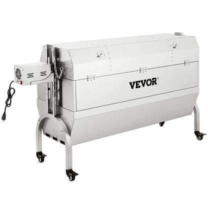 Lamm-Drehspieß, 132 Pfund Kapazität, Schweinefleisch-Spießgrill aus Edelstahl, mit 40-W-Motor und höhenverstellbaren, feststellbaren Rädern und Prallschutz für den Grill für Campingpartys im Freien und Lagerfeuer