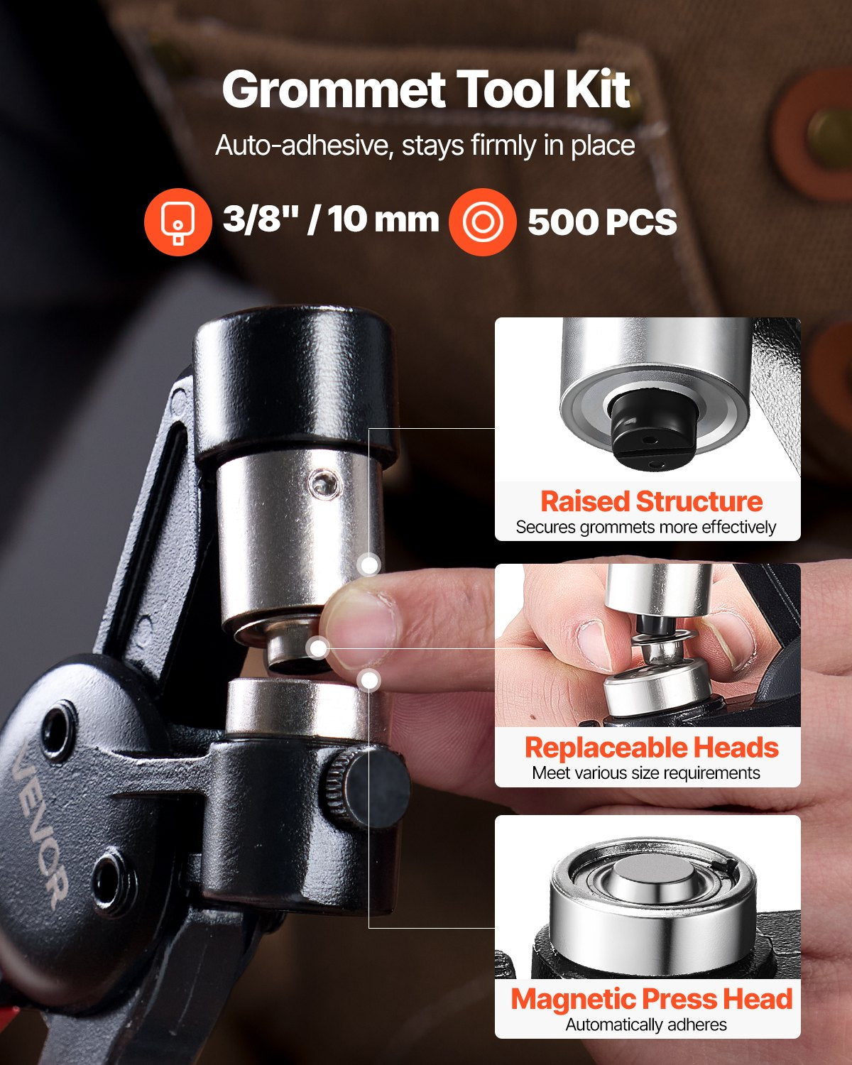 Grommet Tool Kit, 500 PCS 3/8 Inch Metal Eyelets Grommets in Gold and Silver, Eyelet Kit with Manual Grommet Press Pliers, Hole Punch, and Block, for Leather Tarp Shoes Crafts Fabric Belt