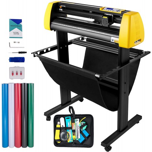 Vinyl Cutter Machine, 34 in / 870 mm Max Paper Feed Cutting Plotter, Automatic Camera Contour Cutting LCD Screen Printer with Stand Adjustable Force and Speed for Sign Making Plotter Cutter