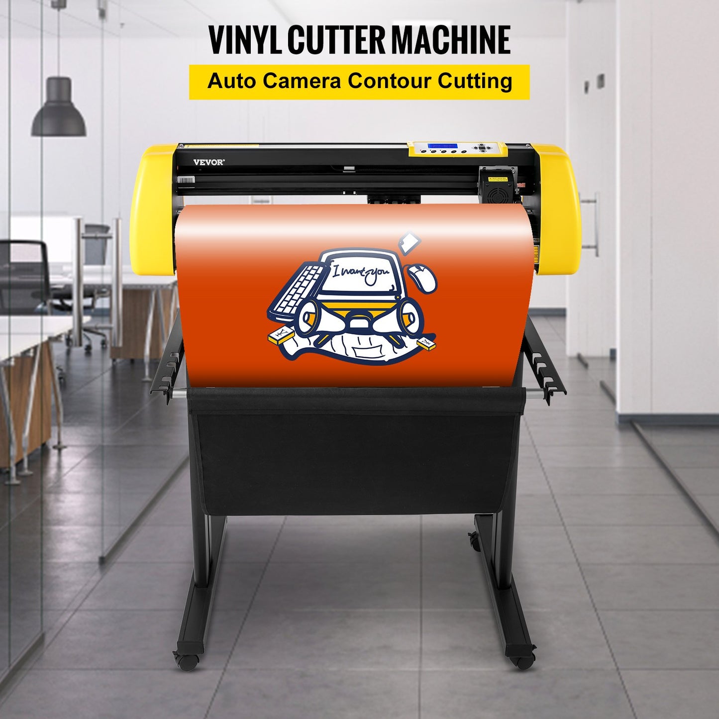 Vinyl Cutter Machine, 34 in / 870 mm Max Paper Feed Cutting Plotter, Automatic Camera Contour Cutting LCD Screen Printer with Stand Adjustable Force and Speed for Sign Making Plotter Cutter