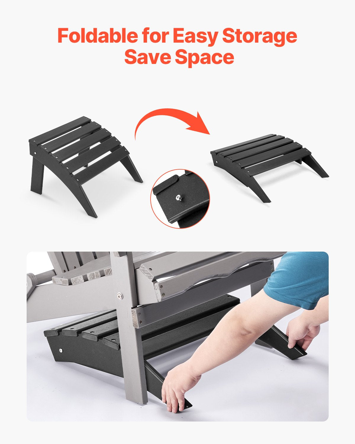 Adirondack Ottoman 18,7L x 19,7W x 13H Inch HDPE Folding Fotstöd Svart