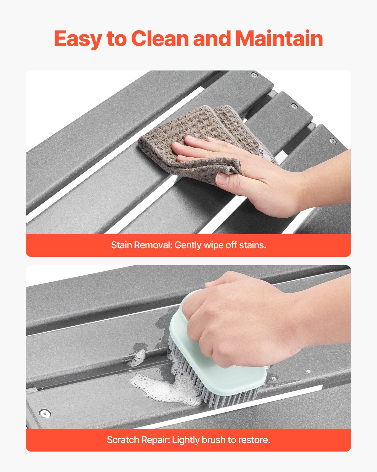 Adirondack Ottoman 21,5L x 18,9W x 14,8H tum HDPE fällbart fotstöd grått