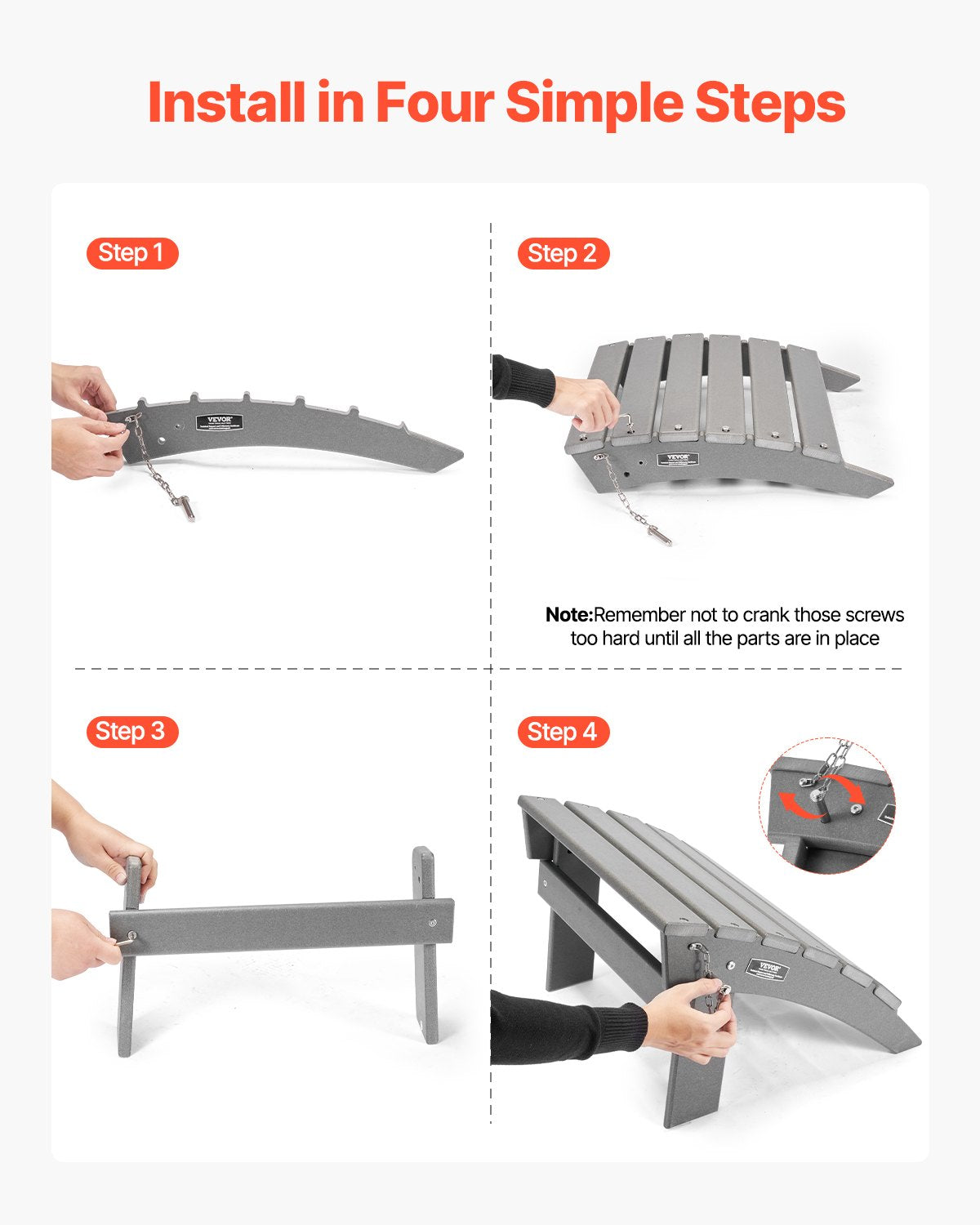 Adirondack Ottoman 16,9L x 18,9W x 13H tum HDPE fällbart fotstöd grått