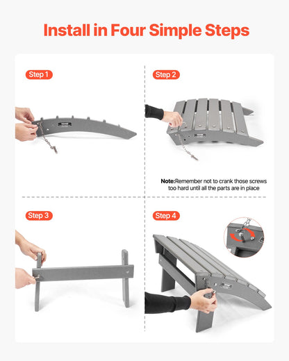 Adirondack Ottoman 16,9L x 18,9W x 13H tum HDPE fällbart fotstöd grått