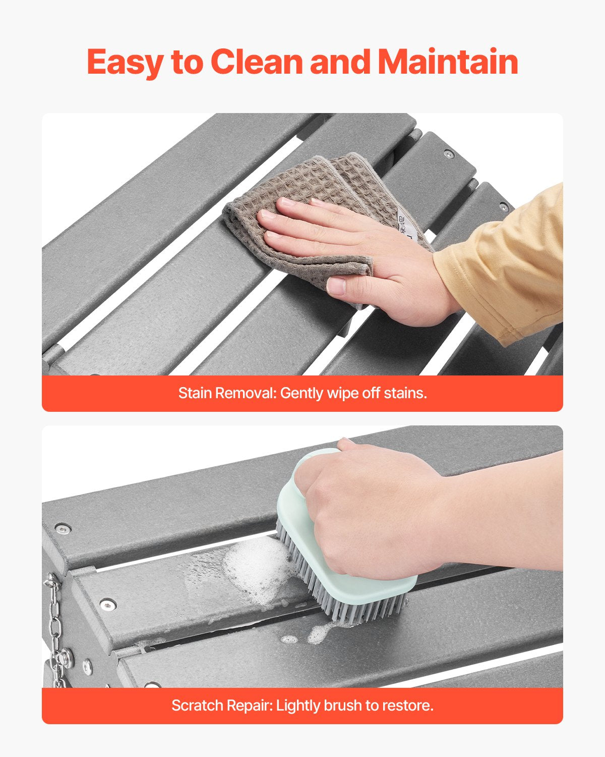 Adirondack Ottoman 16,9L x 18,9W x 13H tum HDPE fällbart fotstöd grått