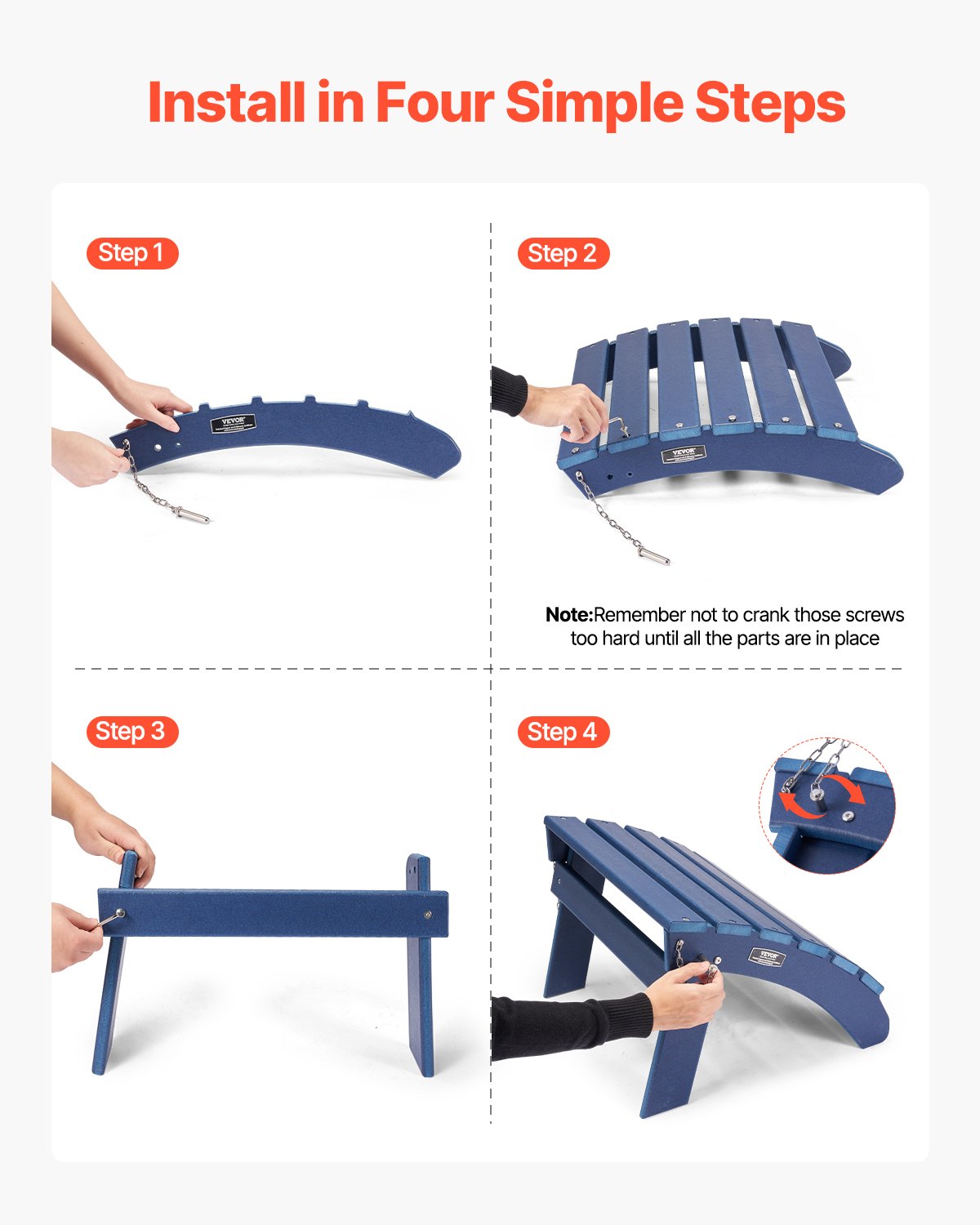 Adirondack Ottoman 18,7L x 18,9W x 13,8H tum HDPE fällbart fotstöd Blå