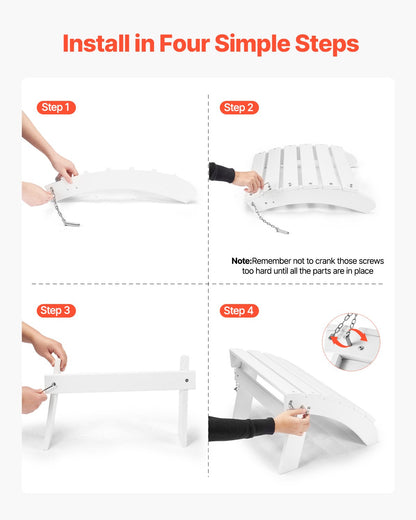 Adirondack Ottoman 17,7L x 19,7B x 13,8H Zoll HDPE Klappbare Fußstütze Weiß