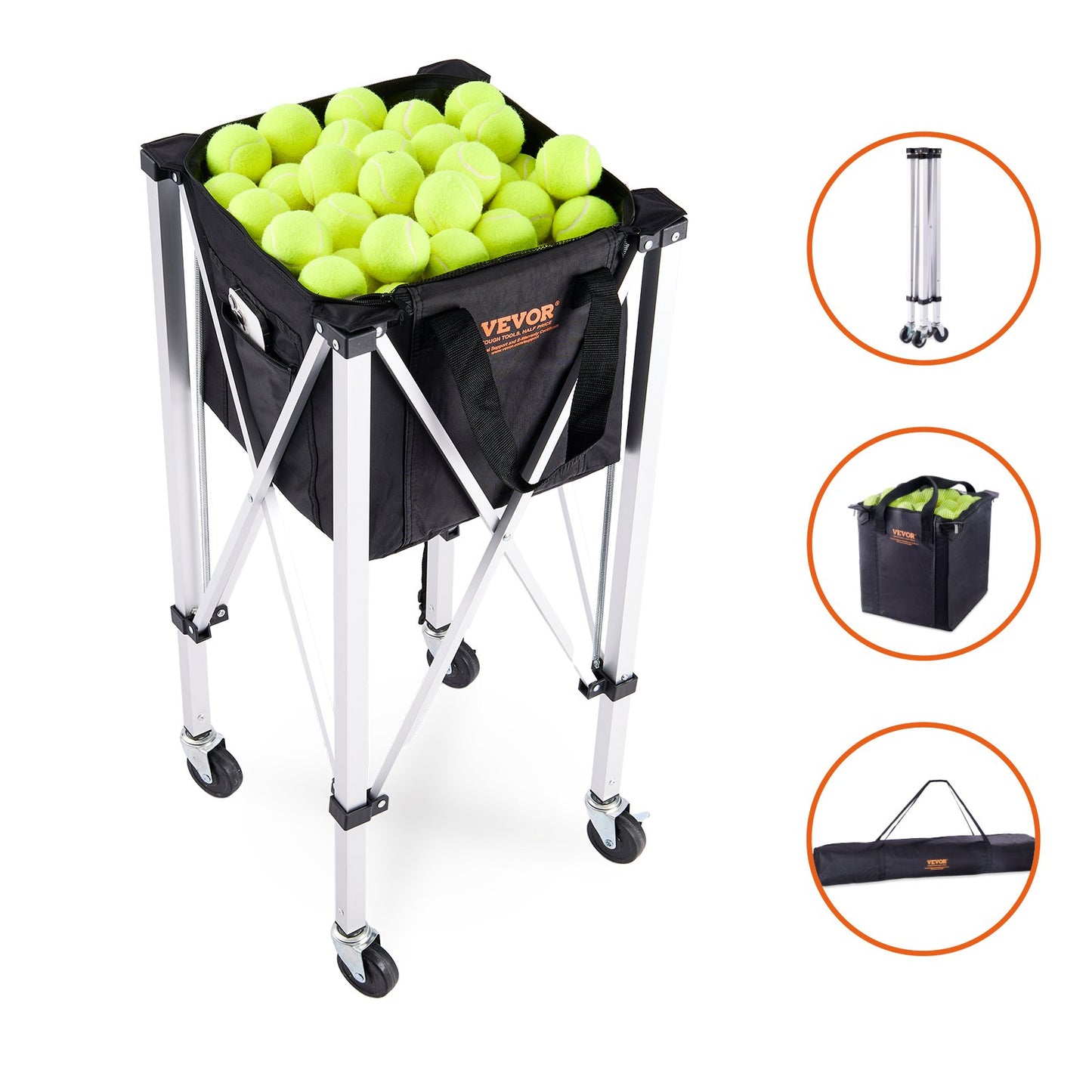 Tennisboll Hopper Basket Undervisning Tennisbollvagn med hjul 150 bollar